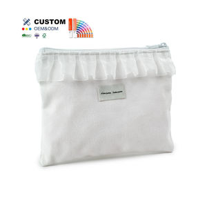 Pochette en toile unie d'emballage imprimée personnalisée Trousse de toilette cosmétique de maquillage pour femmes de marque avec fermeture éclair - Product Image 1