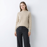 Pull en cachemire ample à col semi-montant épais pour femme, automne-hiver, grande taille