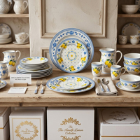 Service de Vaisselle en Céramique en Gros – Assiettes en Porcelaine à Motif Citron et Design Treillis Bleu pour Hôtels, Restaurants et Services de Traiteur (Vente en Gros)