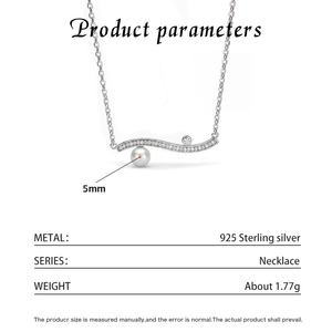 Modern S-shape Wave Bar CZ Natural Freshwater Pearl Necklace <b>Silver</b> Plated Copper Jewelry Curved Pendant <b>Choker</b> for Women - Product Image 6