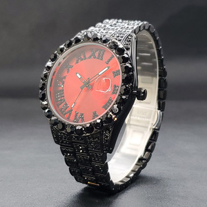 Montre Punk Rock à Cadran Rouge, Vente en Gros, Personnalisée, Gothique, Sertie <span class=keywords><strong>de</strong></span> Pierres CZ, Chiffres Romains, Montre-Bracelet à Quartz pour Papa - Product Image 1
