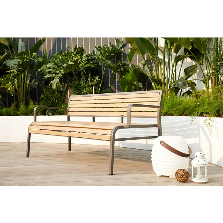 Wholesale Price Plastic Wood Aluminum Frame Metal Arm Bench Garden Park Outdoor Bench