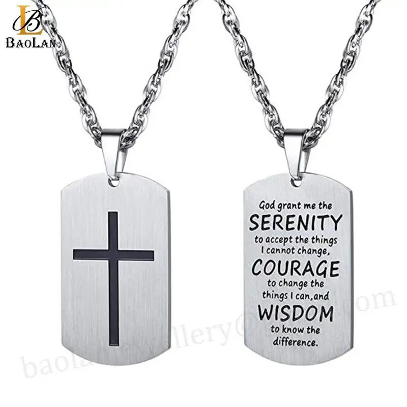 Bible Verse Joshua 1:9b Engraved Stainless Steel Inspirational Necklace For Men High Quality Polished BAOLAN JEWELRY good in sto