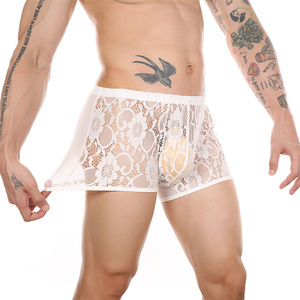 <strong>Men's</strong> Low-Rise <strong>Briefs</strong> Sexy Gay Perspective Front Lace Mesh Back Ice Silk BiBreathable Underpants Size 3Spandex - Product Image 3