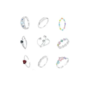 925 Sterling Silver Fashion Jewelry Rings Fine Jewelry Wholesale Making Flower Rainbow Agate Sparkling Cuff Ring For Woman Rings