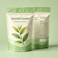 Sachet refermable vert mat pour thé, avec fermeture à glissière facile à ouvrir, conforme aux normes FDA/UE, matière première de qualité alimentaire, taille personnalisée pour aliments en conserve et gelée