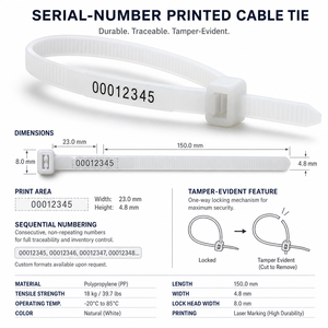 Bridas <span class=keywords><strong>de</strong></span> <span class=keywords><strong>Cable</strong></span> Personalizadas Resistentes al Calor PA66 con Certificación UL94, Bridas <span class=keywords><strong>de</strong></span> <span class=keywords><strong>Cable</strong></span> con Número <span class=keywords><strong>de</strong></span> Serie <span class=keywords><strong>de</strong></span> 200 mm, Hechas en China - Product Image 5