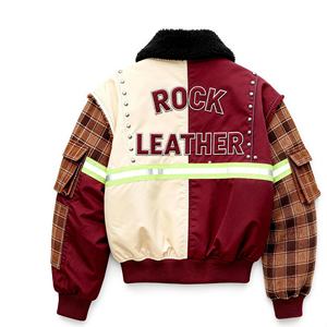 Chaqueta Bomber Personalizada para Hombre, Manga Larga a Cuadros, Cuero/Algodón, Estilo Urbano, Parches Reflectantes, Cuello de Forro Polar Cálido para Invierno - Product Image 2