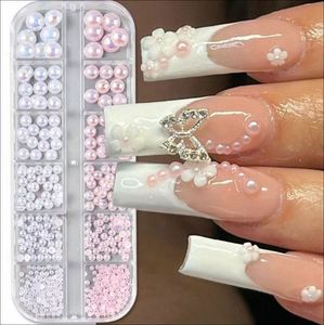 12 Grades de Pérolas Meia-Lua Douradas e Prateadas para Unhas, Miçangas Flatback Brancas e Rosas, Pérolas Caviar para Unhas, Acessórios Y2K para Nail Art - Product Image 3