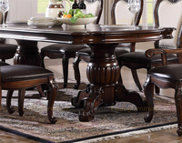 Ensemble de salle à manger en bois de style traditionnel européen, un plateau en bois avec 8 chaises en bois massif et tissu, couleur personnalisée