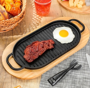 Sang Trọng Đúc Sắt Nướng Chảo Với Không Dính Hot Vỉ Nướng Sizzling Tấm Thân Thiện Với Môi BBQ Sizzler Khay Với Cơ Sở Bằng Gỗ - Product Image 2