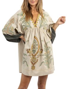 Nuovo Abito Casual da Donna Europeo-Americano <span class=keywords><strong>con</strong></span> Maniche <span class=keywords><strong>a</strong></span> <span class=keywords><strong>Tre</strong></span> <span class=keywords><strong>Quarti</strong></span> e Scollo <span class=keywords><strong>a</strong></span> V per Primavera Estate, Stile Bohémien <span class=keywords><strong>con</strong></span> Stampa Floreale Naturale - Product Image 6