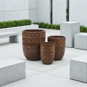 Jarrón de Cerámica Esmaltada en Color Verde Azulado con Patrón Circular Acanalado, Maceta Decorativa Moderna y Minimalista para Jardín Interior - Product Image 3