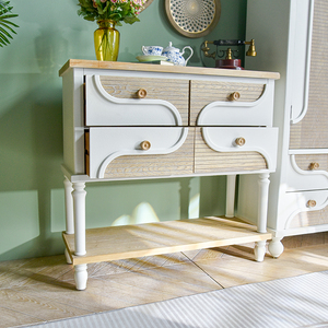 Console en bois massif blanc rustique, style nordique, meuble d'entrée pour salon avec étagère, idéal pour la maison de campagne - Product Image 1
