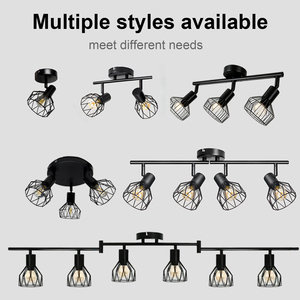 Lámpara de Techo E14 con Riel para Focos, 1, 2, 3, 4, 5 o 6 Focos Ajustables, Montaje Superficial en Metal Negro, para Sala de Estar, Dormitorio, <span class=keywords><strong>Cocina</strong></span> - Product Image 5