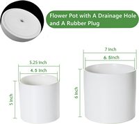 Pot de fleurs cylindrique moderne de 5 à 7 pouces, pots de plantes d'intérieur, drainage robuste, bouchons en caoutchouc amovibles, blanc mat (lot de 2)
