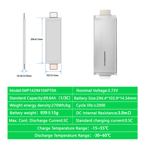 Batterie polymère au lithium Farasis rechargeable de qualité A, cellule en pochette 3,7 V 70 Ah NCM, DIY 12 V 24 V 36 V 48 V 72 V pour voiture électrique, scooter - Product Image 2