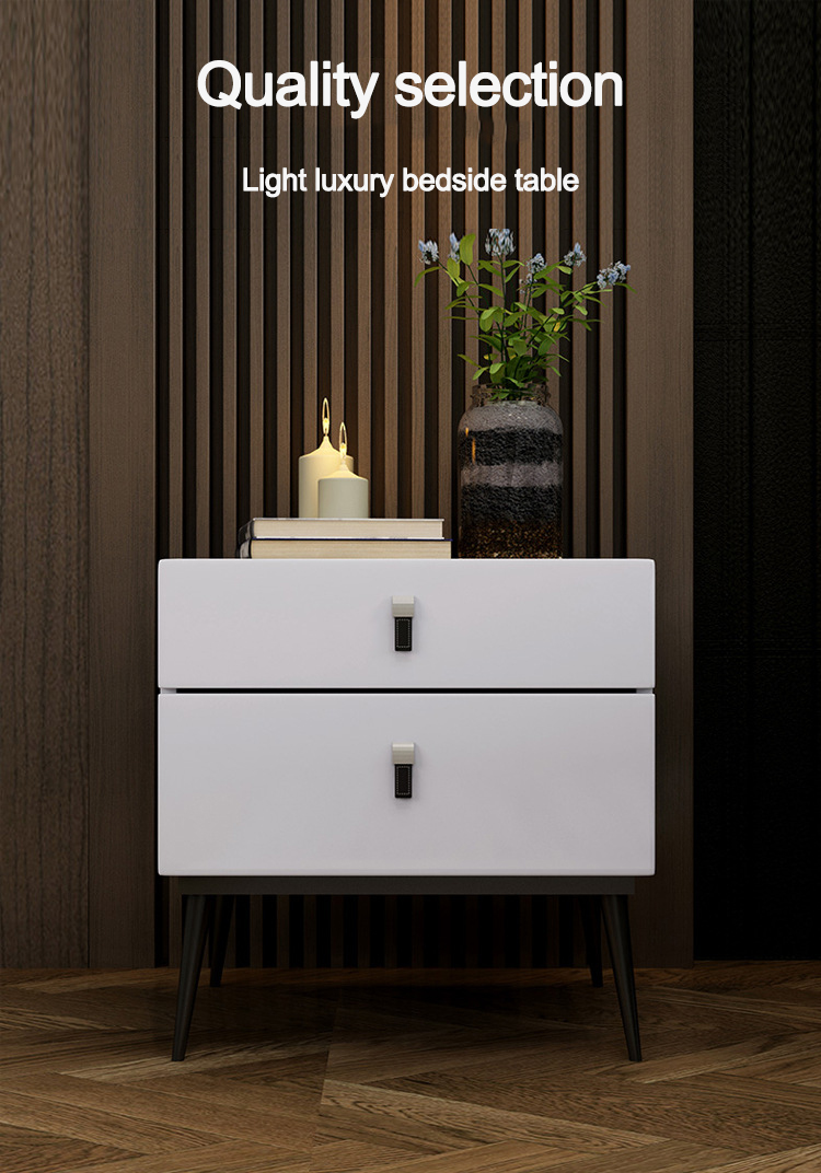 European style white nightstand with black handles nightstand