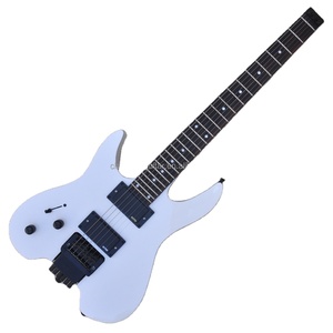 Guitarra Eléctrica Sin Cabeza Flyoung Blanca, Fabricada a Medida, Herrajes Negros, Instrumento de Cuerdas para Zurdos - Product Image 1
