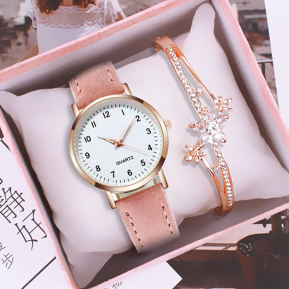 2 Montres Bracelet Femme Cœur Quartz Avec Diamants Strass - Couleur Rose, Cadeau - Neuf Avec étiquettes