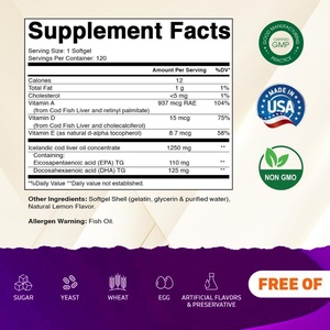 HIGH QUALITY COD <b>LIVER</b> Oil & Vitamins Softgel Supports Heart & Brain & Bone & Teeth & Eye Health & Immune boost - Product Image 2