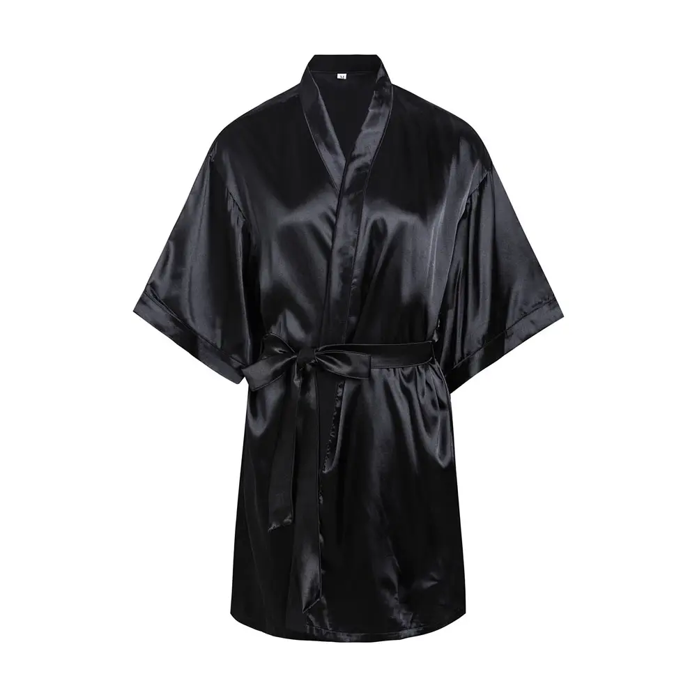 Black Color Robes Sleepwear Bath Robe Sexy Ladies Satin Robe Long 1 Piece Pajamas Women's Sleepwear For Adult Bride