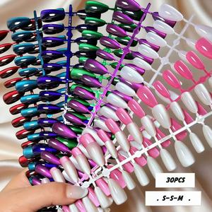 EVPCT Faux Ongles à Presser <span class=keywords><strong>Rouge</strong></span> Bourgogne Profond Effet Œil de Chat Forme Cercueil Carré Longueur Moyenne Sans Colle Acrylique Réutilisables Pack Printemps-Été - Product Image 2