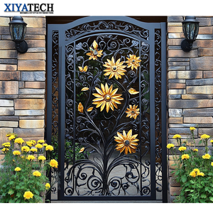 Puerta de Entrada de Villa de Estilo Italiano XIYATECH, Diseño de <span class=keywords><strong>Hierro</strong></span> Forjado, Lujosa <span class=keywords><strong>y</strong></span> Magnífica, <span class=keywords><strong>con</strong></span> Motivos Florales, Estilo Abatible - Product Image 1