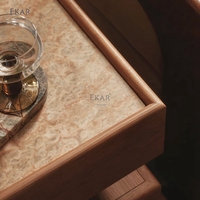 Table d'appoint moderne de luxe en bois avec plateau en marbre, table de canapé géométrique à 3 niveaux, table basse d'angle pour chambre à coucher
