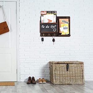 JUNJI Décor <span class=keywords><strong>en</strong></span> <span class=keywords><strong>bois</strong></span> Porte-courrier mural Organisateur de magazines Boîte aux <span class=keywords><strong>lettres</strong></span> marron rustique pour couloir Entrée Salle à manger - Product Image 5