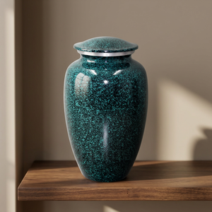 โกศบรรจุอัฐิอลูมิเนียมสีเขียว CH-559 ของ Indian Home Crafts ขนาด 200 คิวบิกอินช์ แบบพกพา สำหรับเก็บอัฐิ พร้อมสลักชื่อตามสั่ง ทำจากโลหะ สำหรับใช้ในบ้าน - Product Image 1