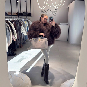 White Ski Faux Fur Jacket <strong>Coat</strong> <strong>Beach</strong> Wool Eco-Friendly Slim Fur <strong>Coat</strong> with Long Sleeves - Product Image 3