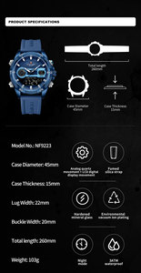 NAVIFORCE 9223 BEBEBE Montre-bracelet de luxe bleue à mouvement japonais à quartz analogique pour hommes d'affaires, étanche avec date - Product Image 5