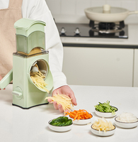 RVS handmatige roterende kaasrasp met 3 verwisselbare messen, bredere invoer, mandoline, trommelsnijder, julienne-snijder