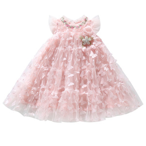 Abito in Tulle Traspirante e Confortevole con Applicazione a <span class=keywords><strong>Farfalla</strong></span> e Balze per Ragazze, Ideale per Feste in Spiaggia e Uso Quotidiano - Product Image 5