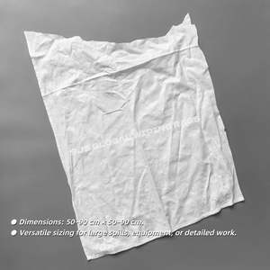 Chiffons de nettoyage blancs 100 % coton recyclé, boîte de 50 lb, chiffons en vrac blancs récupérés pour usage industriel - Product Image 3