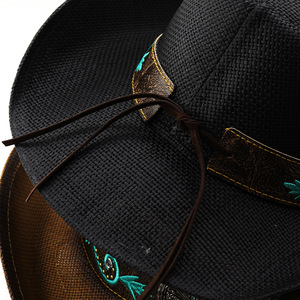 Nouveau <span class=keywords><strong>Chapeau</strong></span> <span class=keywords><strong>de</strong></span> <span class=keywords><strong>Paille</strong></span> Style Ethnique <span class=keywords><strong>d</strong></span>'Été, <span class=keywords><strong>Chapeau</strong></span> <span class=keywords><strong>de</strong></span> Cowboy Western Tendance à Grande Bordure pour Hommes et Femmes, Idéal pour Voyages, Fêtes et Protection Solaire - Product Image 5