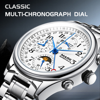Montre mécanique automatique pour homme Mark Fairwhale, boîtier en acier inoxydable, bracelet, chronographe multifonction, phase de lune, étanche FW-6044