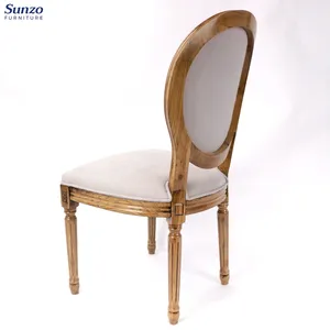 Cadeira Louis de jantar com parte traseira macia Reprodução de móveis de madeira maciça de luxo antigo