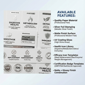 Etiqueta de Pó de Proteína em Folha Prateada Fosca, Adesivo Personalizado para Suplementos Funcionais de Enzimas e Fibras - Product Image 5