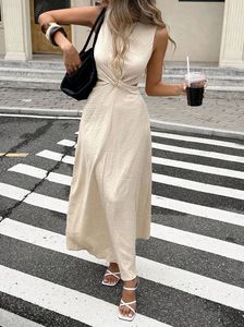 2026 <b>Summer</b> New Sexy and Fashionable Sleeveless Twisted Round Neck Slim Fit Dress with Slit <b>Long</b> <b>Skirt</b> - Product Image 5