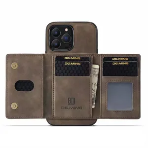 높은 수준의 마그네틱 럭셔리 PU 비즈니스 커버 카드 홀더 슬롯 아이폰 14 가죽 지갑 케이스 프로 맥스 케이스
