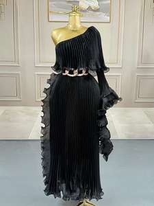 Miyake mode Design robe épaule inclinée couleur unie lâche vêtements pour femmes longueur moyenne robes élégantes 2025 été nouveau - Product Image 4