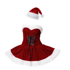 Pour les femmes adultes rouge peluche noël Sexy robe rouge <span class=keywords><strong>Cowboy</strong></span> chapeau pur désir ensemble Echo Costume - Product Image 5