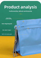 Sachets d'emballage en plastique à fond plat bleu mat de qualité alimentaire avec cordon de serrage portable pour thé, café en grains 80, 150, 250g, 113~454g