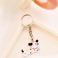 Porte-clés en acrylique adorable motif Teckel de dessin animé, imprimé coloré, chaîne porte-clés argentée pour décoration de sac