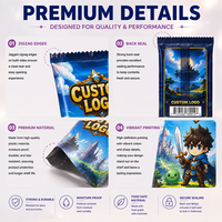 Pochettes en Mylar holographiques thermoscellées imprimées sur mesure, protège-cartes TCG, emballages pour boosters, sacs d'emballage