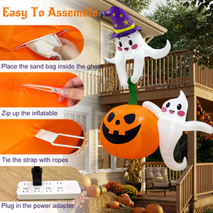 Decorazioni Gonfiabili di Halloween per Esterni: <span class=keywords><strong>Zucca</strong></span> Gigante con Fantasmi Carini e Cappello da Strega, Decorazione Luminosa a LED per Feste - Product Image 3