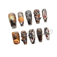 Ongles à presser personnalisés en acrylique, certifiés CE, avec logo sur mesure, pour Halloween, en forme carrée/amande/cercueil, longs, faits à la main, couleur caramel