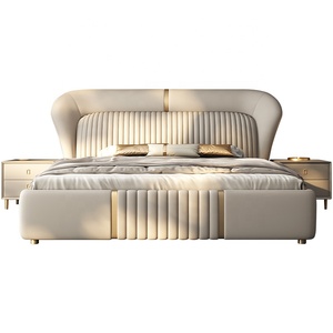 <span class=keywords><strong>Letto</strong></span> <span class=keywords><strong>Matrimoniale</strong></span> King Size in Vera Pelle di Lusso, Arredamento Moderno per Camera da <span class=keywords><strong>Letto</strong></span> Principale, Struttura Imbottita Color Crema per Progetti Villa - Product Image 4
